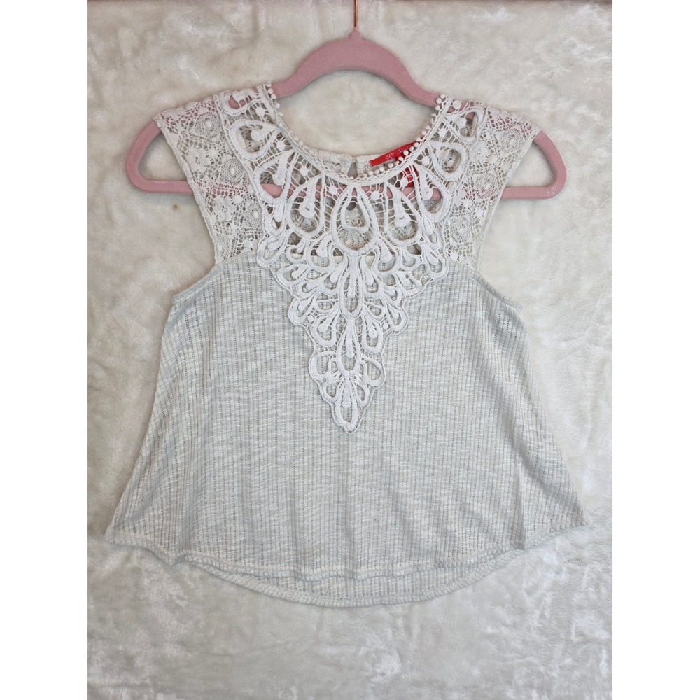 Chelsea & Violet Womens XS Cream Ribbed Knit Crochet Lace‎ Yoke Sleeveless Top